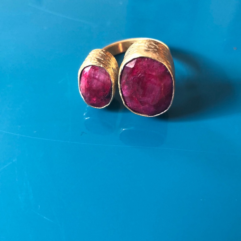 Double Pink Sillimanite Ring, Handmade